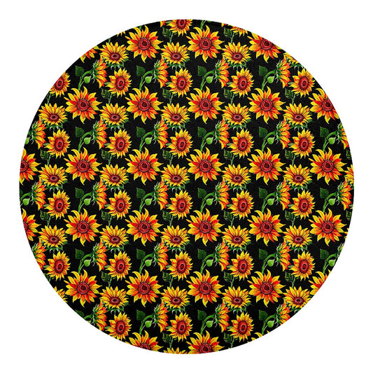 Black Autumn Sunflower Pattern Print Round Blanket