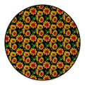 Black Autumn Sunflower Pattern Print Round Floor Mat