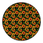 Black Autumn Sunflower Pattern Print Round Floor Mat