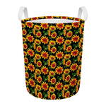 Black Autumn Sunflower Pattern Print Round Laundry Basket