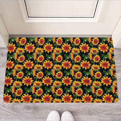 Black Autumn Sunflower Pattern Print Rubber Doormat