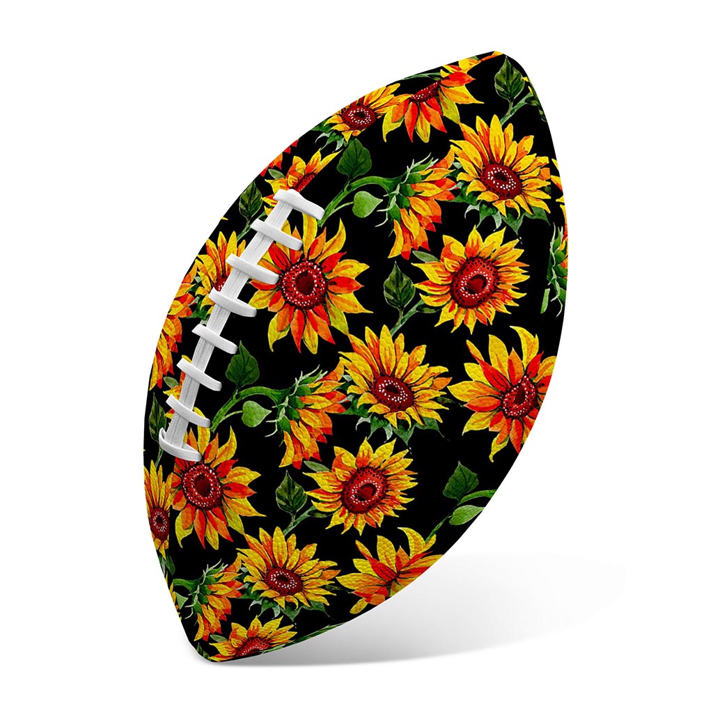 Black Autumn Sunflower Pattern Print Rugby Ball