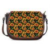 Black Autumn Sunflower Pattern Print Saddle Bag