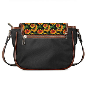 Black Autumn Sunflower Pattern Print Saddle Bag