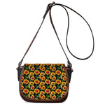 Black Autumn Sunflower Pattern Print Saddle Bag