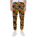 Black Autumn Sunflower Pattern Print Joggers