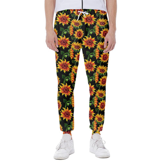 Black Autumn Sunflower Pattern Print Scuba Joggers