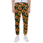 Black Autumn Sunflower Pattern Print Scuba Joggers