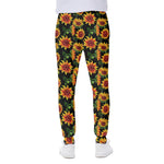 Black Autumn Sunflower Pattern Print Scuba Joggers