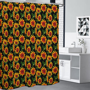 Black Autumn Sunflower Pattern Print Shower Curtain