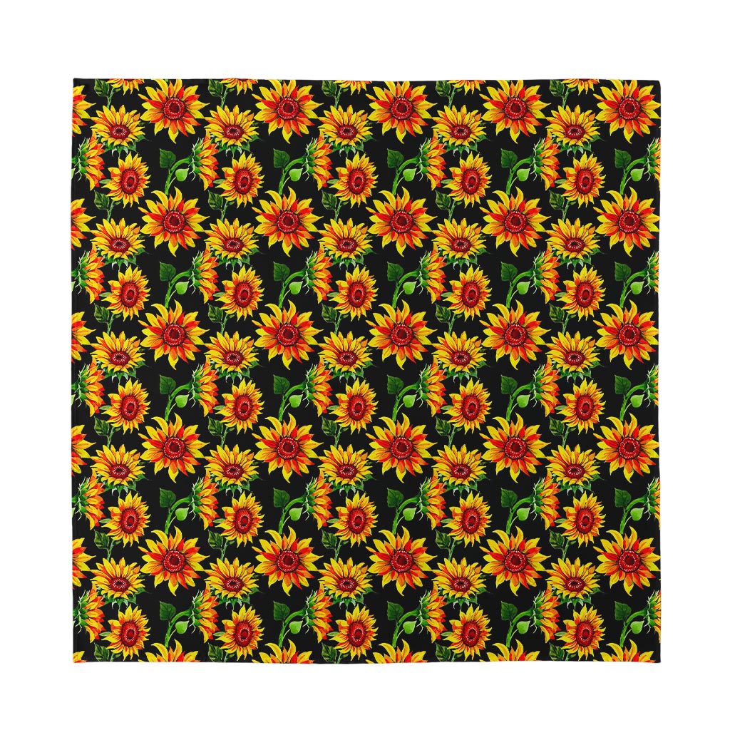 Black Autumn Sunflower Pattern Print Silk Bandana