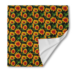 Black Autumn Sunflower Pattern Print Silk Bandana