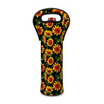 Black Autumn Sunflower Pattern Print Single Neoprene Wine Tote