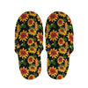 Black Autumn Sunflower Pattern Print Slippers