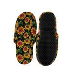 Black Autumn Sunflower Pattern Print Slippers