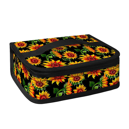 Black Autumn Sunflower Pattern Print Small Lunch Bag
