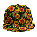 Black Autumn Sunflower Pattern Print Snapback Cap