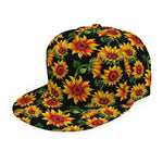Black Autumn Sunflower Pattern Print Snapback Cap