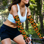 Black Autumn Sunflower Pattern Print Sun Protection Arm Sleeves