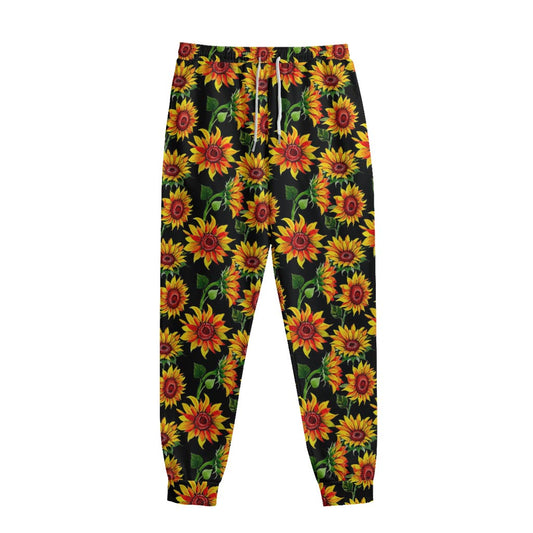Black Autumn Sunflower Pattern Print Sweatpants