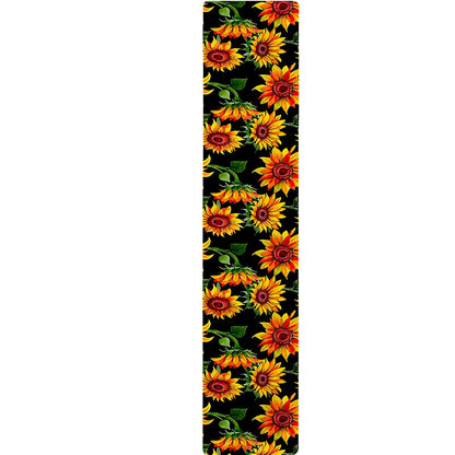 Black Autumn Sunflower Pattern Print Table Runner