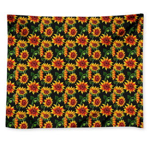 Black Autumn Sunflower Pattern Print Tapestry