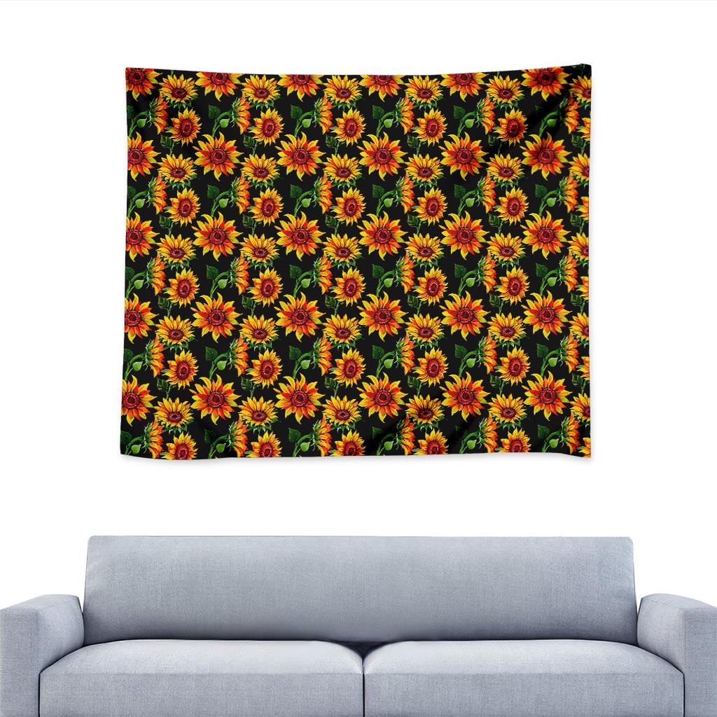 Black Autumn Sunflower Pattern Print Tapestry