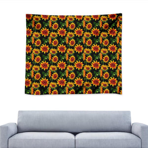 Black Autumn Sunflower Pattern Print Tapestry