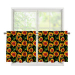 Black Autumn Sunflower Pattern Print Tier Curtains