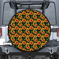 Black Autumn Sunflower Pattern Print Tire Cover