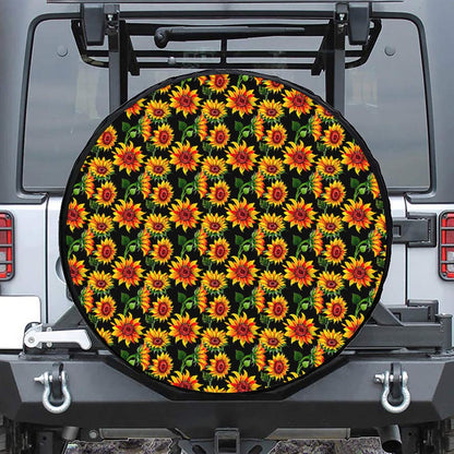 Black Autumn Sunflower Pattern Print Tire Cover