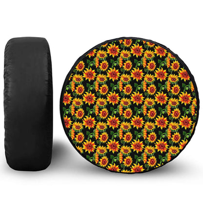 Black Autumn Sunflower Pattern Print Tire Cover