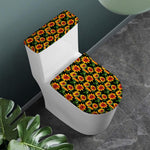Black Autumn Sunflower Pattern Print Toilet Lid And Tank Cover Set