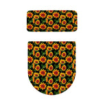 Black Autumn Sunflower Pattern Print Toilet Lid And Tank Cover Set