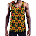Black Autumn Sunflower Pattern Print Men's Workout Tank Top