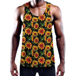 Black Autumn Sunflower Pattern Print Training Tank Top