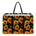 Black Autumn Sunflower Pattern Print Utility Tote Bag