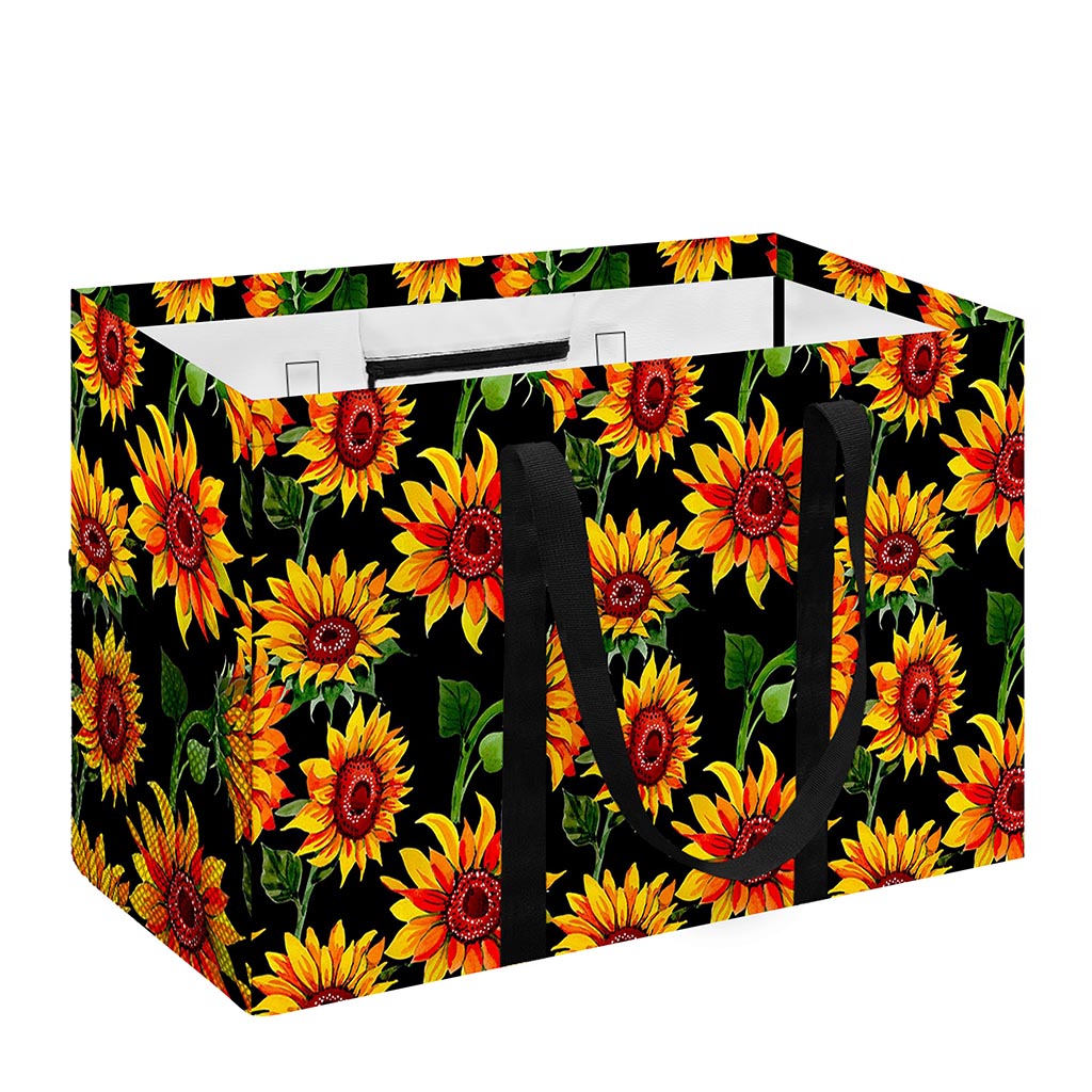 Black Autumn Sunflower Pattern Print Utility Tote Bag