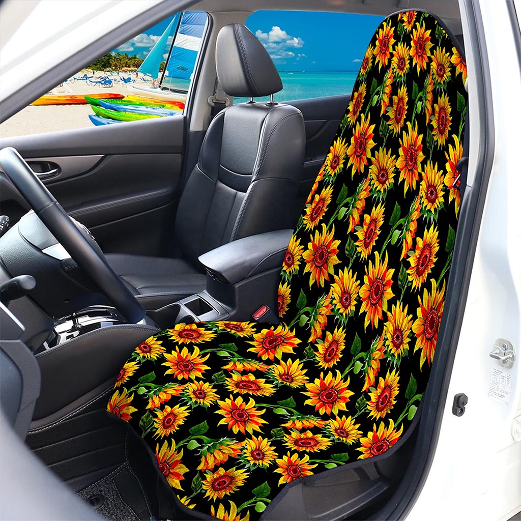 Black Autumn Sunflower Pattern Print Waterproof Car Seat Cover