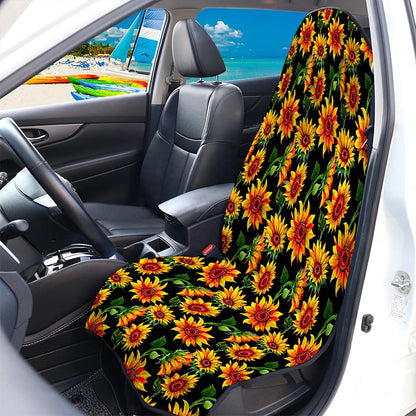 Black Autumn Sunflower Pattern Print Waterproof Car Seat Cover