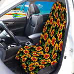Black Autumn Sunflower Pattern Print Waterproof Car Seat Cover