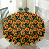 Black Autumn Sunflower Pattern Print Waterproof Round Tablecloth
