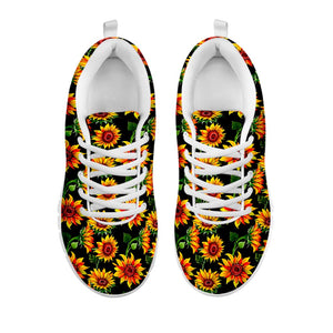 Black Autumn Sunflower Pattern Print White Running Shoes