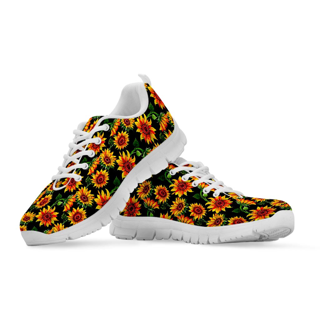 Black Autumn Sunflower Pattern Print White Running Shoes