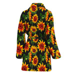 Black Autumn Sunflower Pattern Print Women's Bathrobe