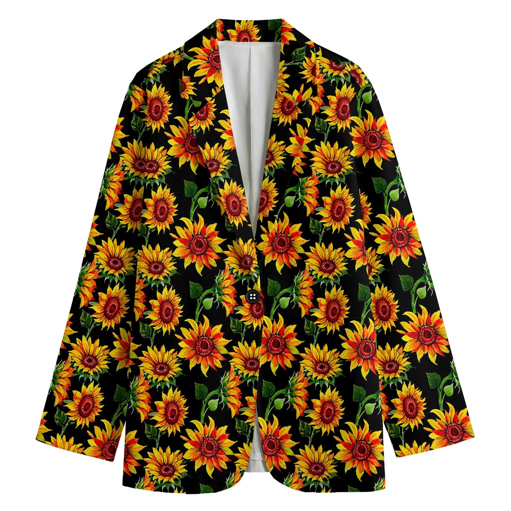 Black Autumn Sunflower Pattern Print Women's Blazer