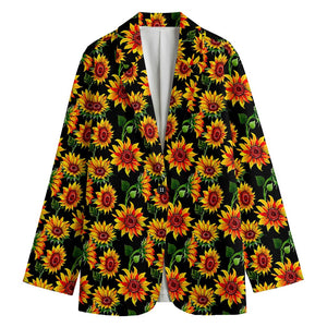 Black Autumn Sunflower Pattern Print Women's Blazer