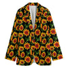 Black Autumn Sunflower Pattern Print Women's Blazer