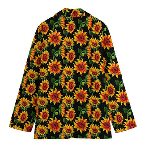 Black Autumn Sunflower Pattern Print Women's Blazer