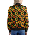Black Autumn Sunflower Pattern Print Women's Bomber Jacket